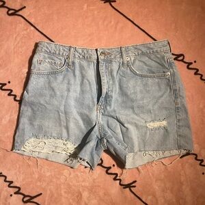 light washed distressed denim shorts